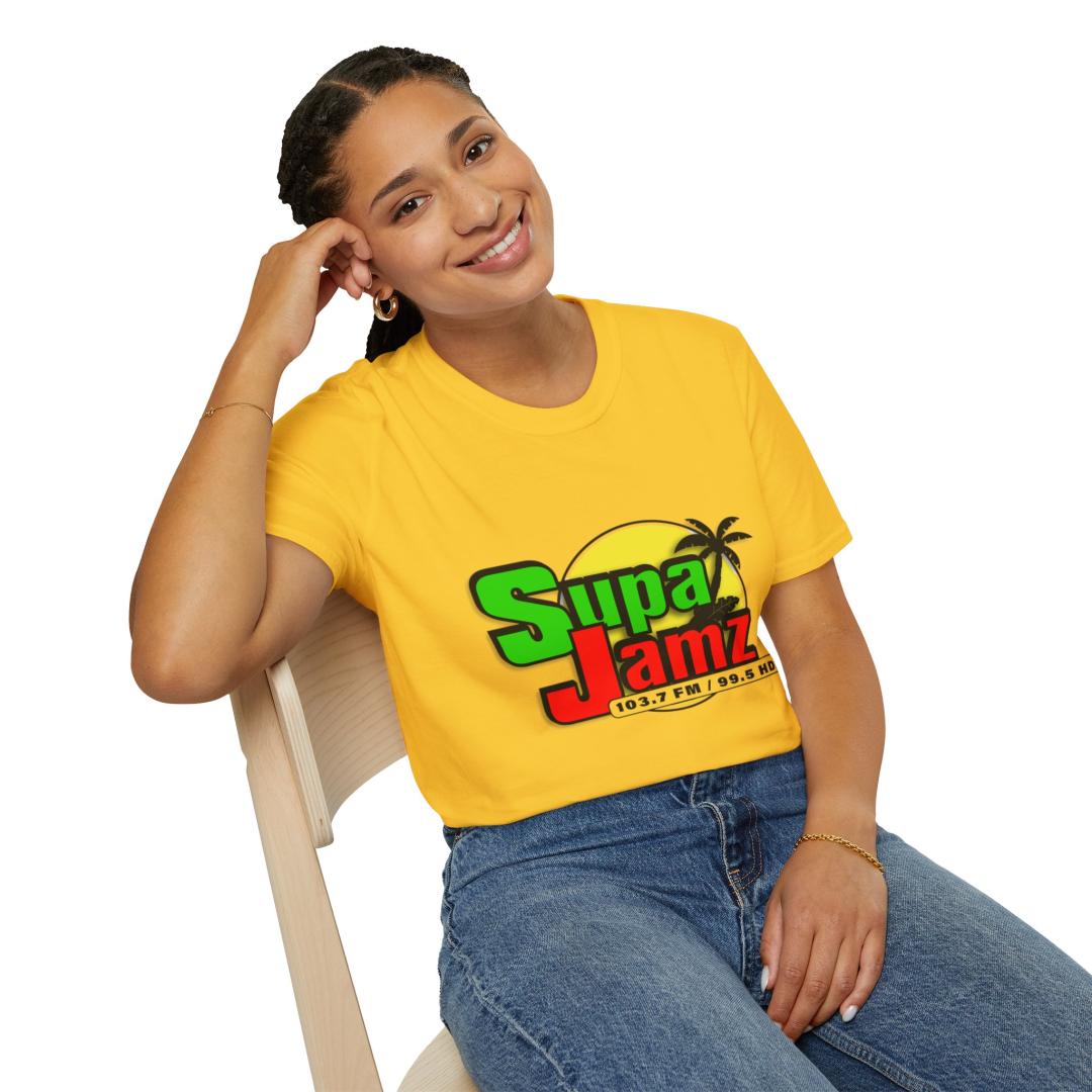 Supa Jamz Radio Tee — Retro Reggae Palm Logo T-Shirt